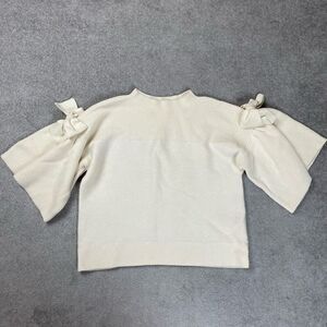 Club Monaco Womens Large Pullover Sweater Cream Bow Puff Sleeves Ribbed